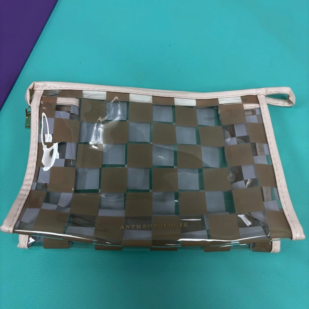 Anthropologie Beige Checkered‎ Cosmetic Clutch